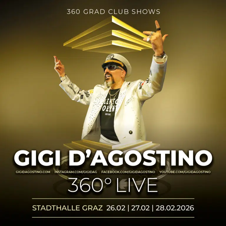 Gigi D'Agostino performing live at 360 Grad Club Shows in Stadthalle Graz, February 2026